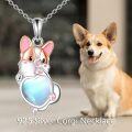 wholesale 925 Sterling Silver Heart Corgi Pendant Necklace with Blue Opal Stone and Pink Enamel Accents-0-2