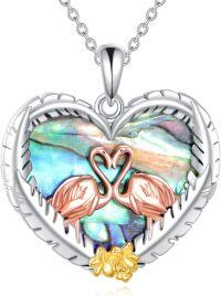wholesale 925 Sterling Silver Abalone Shell Flamingo Heart Pendant Necklace-B-Flamingo