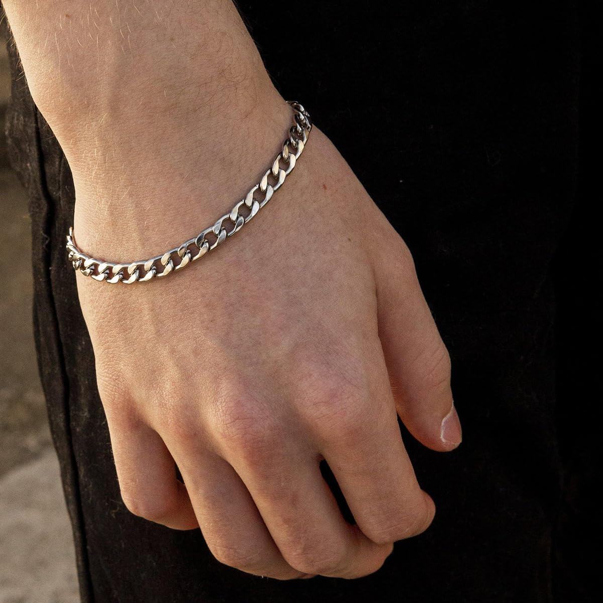 925 Sterling Silver Cuban Link Chain Bracelet for Men/Women - 3/4/7 mm Widths with Lobster Claw Closure (Length: 7-9 inches)-0-4