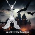 wholesale 925 Sterling Silver Bat Pendant with Pearl and Black Eyes - Halloween Gothic Witch Jewelry for Women-0-1