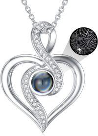 wholesale 925 Sterling Silver Heart Necklace with 5mm I Love You in 100 Languages Projection Stone - 18 Chain - Romantic Gift for Women-Heart-Infinity