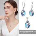 wholesale 925 Sterling Silver Blue Rose Flower Tear Drop Moonstone Pendant Necklace for Women and Girls-0-3