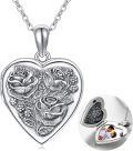 wholesale 925 Sterling Silver Heart Locket Necklace with Rose Flower Pendant Holds Pictures Oxidized Finish Birthday Christmas Gifts for Women-0-0