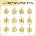 wholesale 925 Sterling Silver Gold Compass Birthstone Necklace 24mm, 18-2 Inch Chain, Gift for Women-0-4