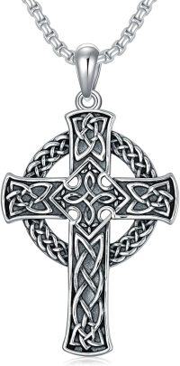wholesale Silver Celtic Cross Pendant Necklace for Men with 2 5mm 22 +2 Adjustable Rolo Chain-B-style