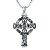 wholesale 925 Sterling Silver Celtic Cross Pendant Necklace for Men with 2.5mm 22 +2  Rolo Chain-B-style