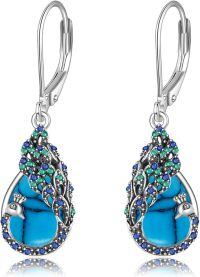 wholesale  Sterling Silver Moonstone Black Onyx Turquoise Opal Peacock Earrings -Turquoise