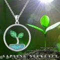 wholesale 925 Sterling Silver Tree of Life with Green Enamel Leaves and Turquoise Stone Pendant Necklace-0-5