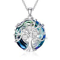 TOUPOP Sterling Silver Diamond & April Birthstone Family Tree Necklace-undefined