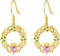 wholesale 925 Sterling Silver Birthstone Claddagh Celtic Knot Dangle Earrings for Women-Gold October