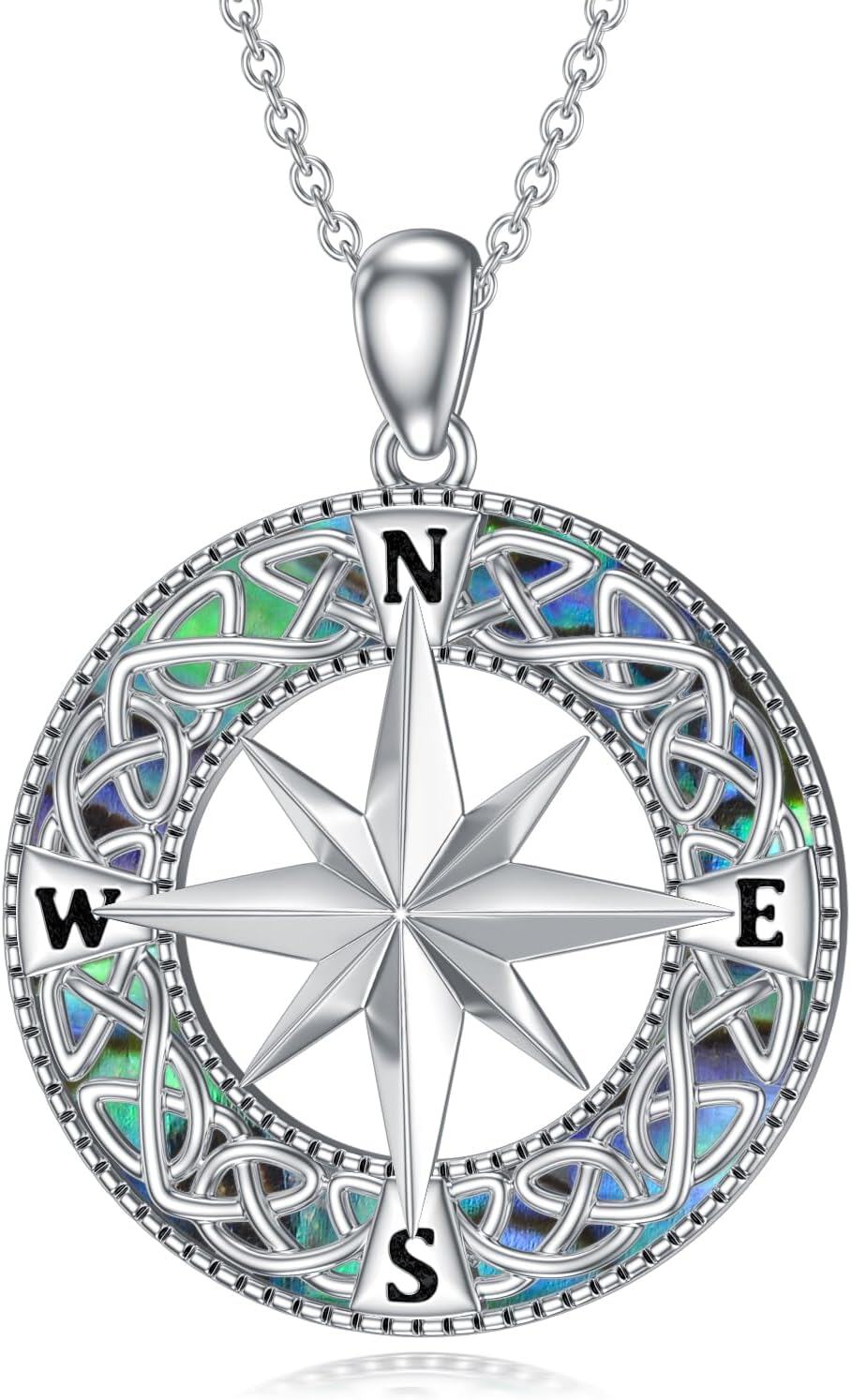 Sterling Silver Opal Abalone Blue Crystal Compass Necklace-Compass-Celtic Knot