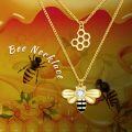 wholesale Gold 925 Sterling Silver Austrian Crystal Honeycomb & Bee Pendant Necklace for Women/Mom-0-5