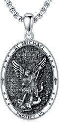 wholesale 925 Sterling Silver St Michael Archangel Protect Us Oval Medal Necklace for Men & Women-0-0