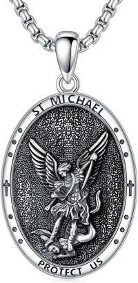 wholesale 925 Sterling Silver St Michael Archangel Protect Us Oval Medal Necklace for Men & Women-A06-St Michael