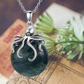 wholesale 925 Sterling Silver Green Moss Agate & White Moonstone Octopus Pendant Necklace Ocean Life Jewelry for Women Girls 36 Chain Gift Boxed-0-2