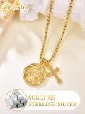 wholesale Gold 925 Sterling Silver Catholic Patron Saint Medal Cross Pendant Necklace  for Women Religious Protection -0-4