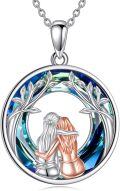 wholesale 925 Sterling Silver Blue Crystal Tree of Life Sister Pendant Necklaces Gifts for Women-0-0