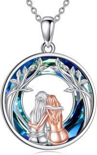 wholesale 925 Sterling Silver Blue Crystal Tree of Life Sister Pendant Necklaces Gifts for Women-A-Sister