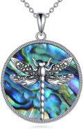 wholesale 925 Sterling Silver Round Abalone Shell Dragonfly Pendant Necklace for Women-0-0