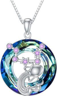 wholesale Sterling Silver Zodiac Necklace with 12 Constellations Horoscope Heart Pendant for Women-02-Aquarius Necklace(01.20-02.18)-02-Aquarius Necklace(01.20-02.18)