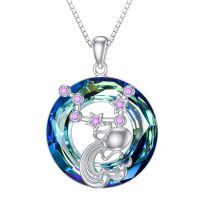 wholesale 925 Sterling Silver Zodiac Necklace with 12 Constellations Horoscope Heart Pendant for Women-02-Aquarius Necklace(01.20-02.18)-02-Aquarius Necklace(01.20-02.18)
