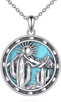 wholesale 925 Sterling Silver Turquoise Cactus Pendant Necklace - Western Style Jewellery Gifts for Her-Cactus Necklace