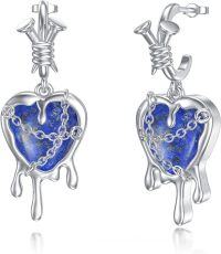 wholesale Sterling Silver Gothic Earrings with Black Onyx Red Agate Lapis Lazuli Turquoise Dangle Jewelry Gifts for Women-Lapis Lazuli