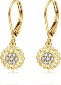 wholesale 14K Gold Drop Earrings with Flower Design and CZ Stones-0-0