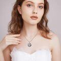 wholesale 925 Sterling Silver Blue Crystal Piano Girl Pendant Necklace for Women-0-5