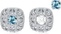 wholesale 925 Sterling Silver Blue Topaz Stud Earrings with Cubic Zirconia Accents - Square Shape-Blue Topaz
