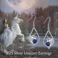 wholesale 925 Sterling Silver Unicorn Heart Blue Crystal Drop Earrings for Women Girls Gifts 2 Long-0-1