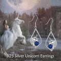 wholesale 925 Sterling Silver Unicorn Heart Blue Crystal Drop Earrings for Women Girls Gifts 2 Long-0-1
