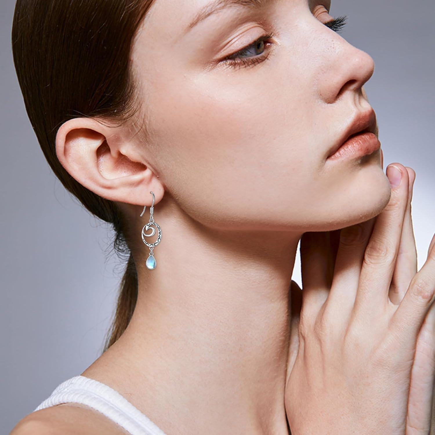 Sterling Silver Moonstone Teardrop Dangle Earrings Gemstone Jewelry Gifts-0-2