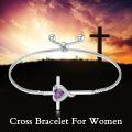 wholesale TOUPOP Amethyst Cross Bracelet For Women Sterling Silver Birthstone Cross Bracelet Heart Cross February Birthstone Jewelry Birthday Anniversary Christmas Gifts For Her Wife Girlfriend Mom -0-3