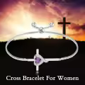 TOUPOP Sterling Silver Amethyst Cross Bracelet For Women-0-3