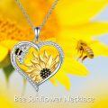 wholesale 925 Sterling Silver Bee & Sunflower Heart Pendant Necklace for Women-0-5