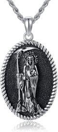 wholesale 925 Sterling Silver Religious Pendant Santa Muerte & Saint PÃ¨regrine Charm Necklace for Women and Men-0-0