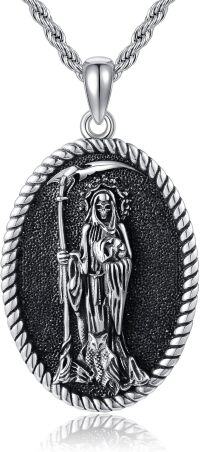 wholesale 925 Sterling Silver Religious Pendant Santa Muerte & Saint PÃ¨regrine Charm Necklace for Women and Men-Santa Muerte