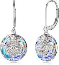 wholesale Sterling Silver Crystal Evil Eye Leverback Earrings for Women-White