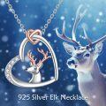 wholesale 925 Sterling Silver Deer Head in Heart Pendant Necklace with Cubic Zirconia Stones for Women Girls Gifts 45cm Chain Length-0-2