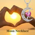 TOUPOP Sterling Silver Pink Tourmaline Moon Star Pendant Necklace Gift-0-2