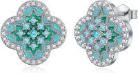 wholesale 925 Sterling Silver Metal Turquoise Green Enamel Four-Leaf Clover Stud Earrings Luck  for Her-style 1