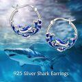 wholesale 925 Sterling Silver Shark Wave Blue Enamel Huggie Hoop Earrings  for Women-0-5