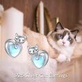 wholesale 925 Sterling Silver Heart Moonstone Cat Stud Earrings-0-5