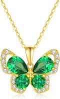 wholesale 14K Gold Green Crystal Butterfly Pendant Necklace for Women - 28cm Chain Length-0-0