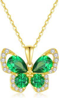 wholesale 14K Gold Green Crystal Butterfly Pendant Necklace for Women - 28cm Chain Length-Gold-style 1