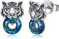 wholesale S925 Sterling Silver Cute Small Stud Earrings for Women, Hypoallergenic Everyday Jewelry Gift-7086-tiger