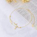 wholesale 14k Gold Anklet Cubic Zirconia Star Moon Charm Double Layer Chain-0-4