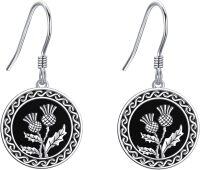 wholesale 925 Sterling Silver Scottish Thistle Drop Earrings with Black Enamel Accents-Thistle-C