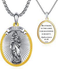 wholesale 925 Sterling Silver St Joseph Pendant Necklace with Bible Verse Gift for Men Boys Fathers Day-Saint Joseph